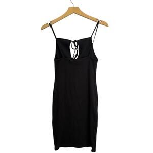 Zara Black Cotton Bodycon Slit Rib Dress size Medium NWT